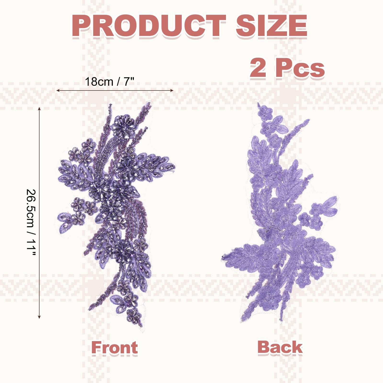 Uxcell 2Pack Rhinestone Applique Patches, 11x7 Inches Crystal Purple Lace Embroidery Patches Sew on Rhinestone Beaded Sequins for Sewing Making Dresses Wedding Banquet Evening Gown