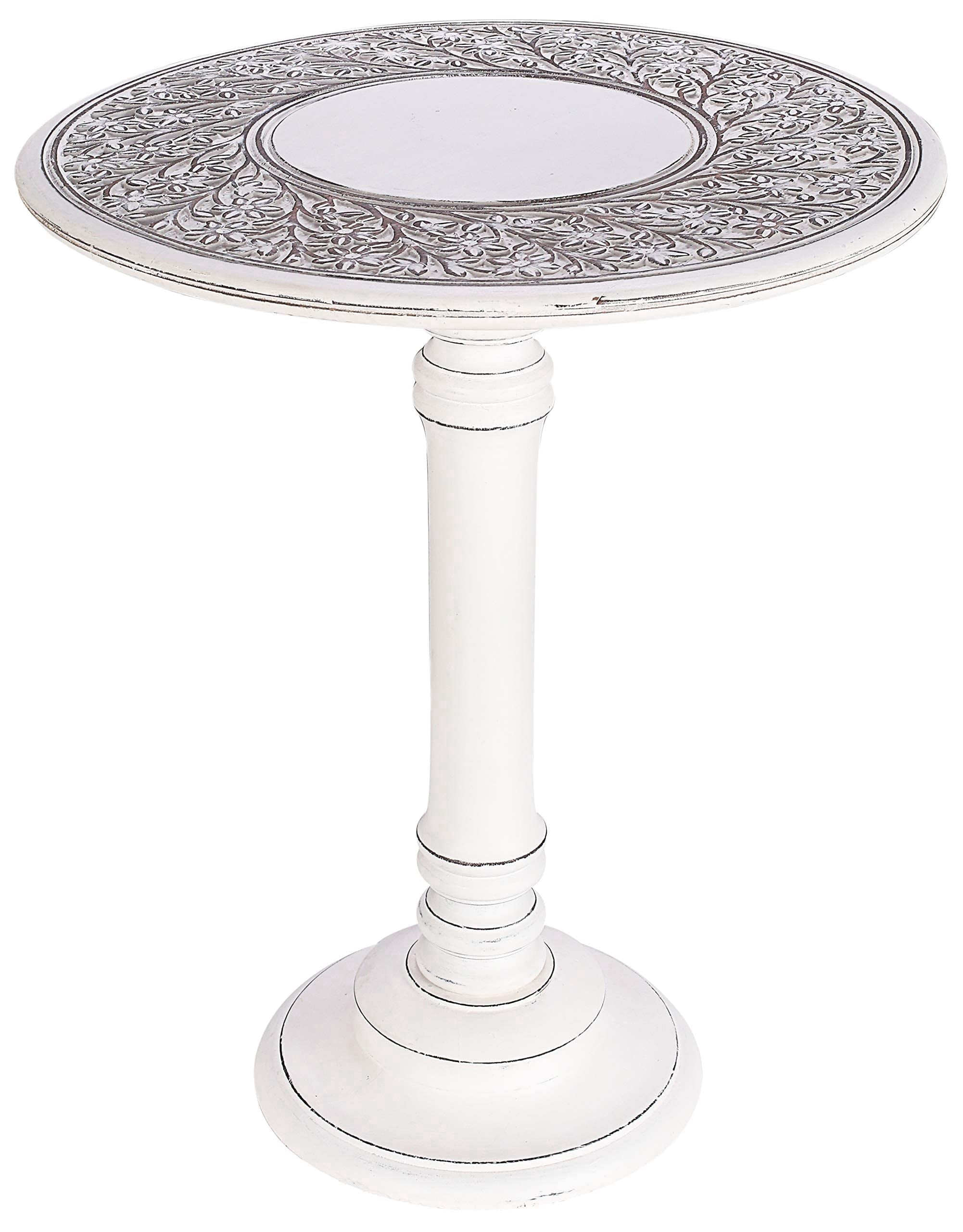 The Wooden Town Wood Round Side Table 18x22 Inch, Antique White Accent End Table for Living Room