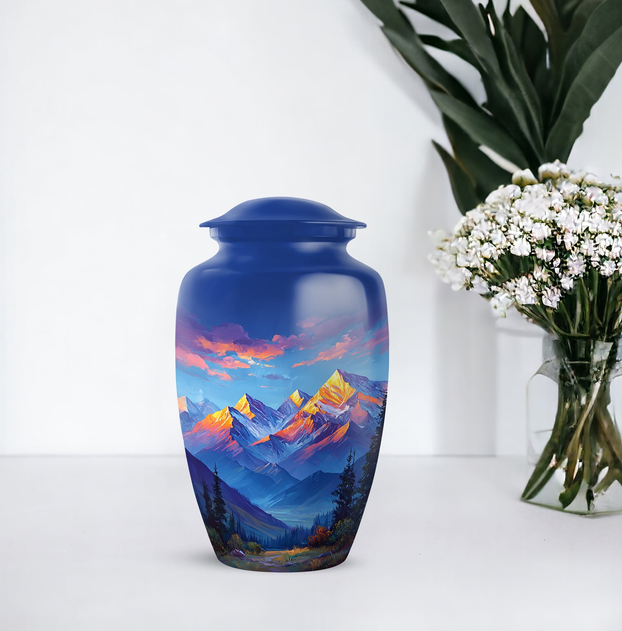 Mountain Funeral Cremation Urn For Adult Female - Blue Urns For Human Ashes For Burial - Large Decorative Urn For Human Ashes For Man And Woman 10 Inch - Adult Urns For Men & Woman