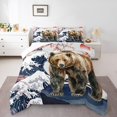 thumbnail image 1 of YST Safari Bear Bedding Set, Japanese Ukiyoe Comforter Set, Queen Size, 1 of 6