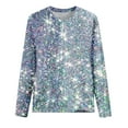 thumbnail image 4 of BLVB Sparkle Tops for Women Casual Long Sleeve Crewneck Glitter Going out Party Tee Tops Shirts Trendy Clothes Silver, 4 of 4
