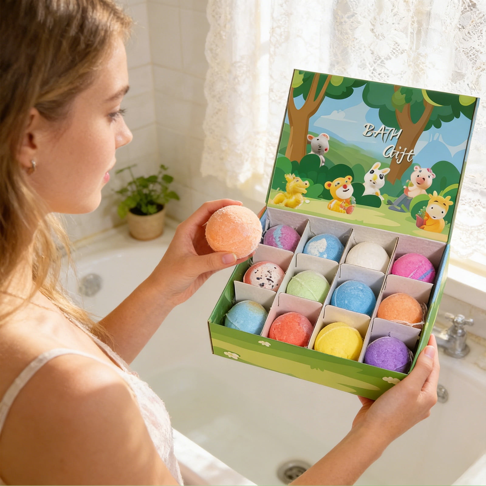 Bath Balls for Student with Toys Inside, 2 Oz Each, 12 Pc, Chinese Animal Figurines, Foaming Bath, Gift Set, Multi-Color, 1 Set