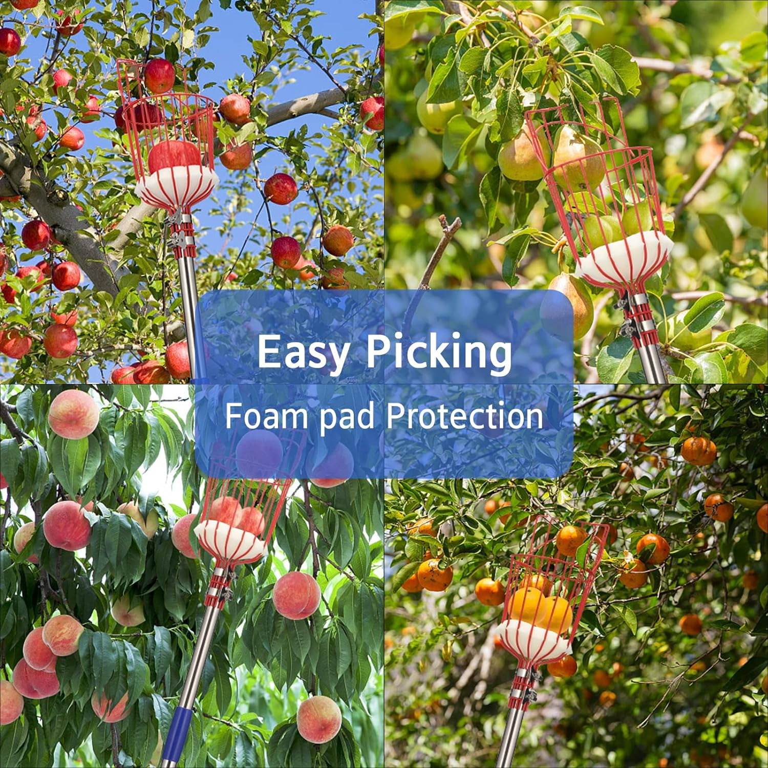 YeYeBest Fruit Picker Pole with Basket,10ft Adjustable Height Fruit Picker Tool with Stainless Steel Fruit Picking Pole for Apple Orange Mango