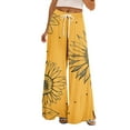 thumbnail image 2 of Petite High Waisted Wide Leg Palazzo Pants, Summer Casual Boho Beach Style, Polyester Spandex, Yellow 2XL, Size S-3XL, 2 of 7