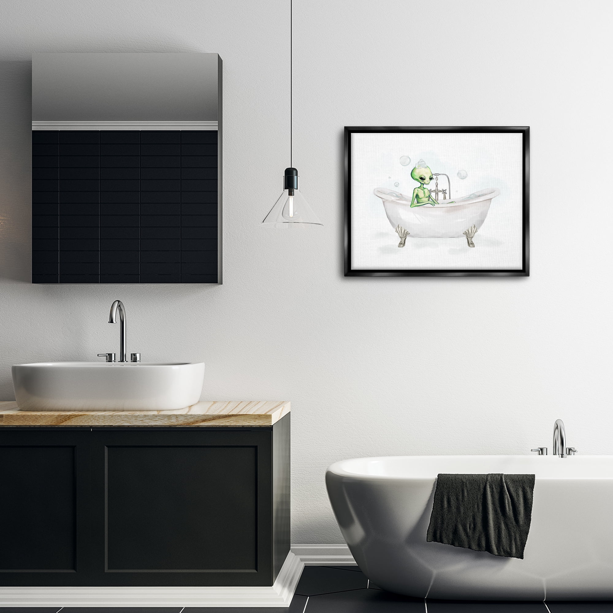 Stupell Industries Alien Bubble Bath Typography Painting Black Floater Framed Canvas Art Print Wall Art, 31 x 25