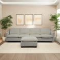 thumbnail image 2 of Modern Beige 4-Seater Fabric Cloud Sofa with Ottoman & Armrest Pockets, for Living Room, 2 of 25