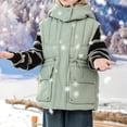 thumbnail image 4 of Kids Puffer Vest Girls Detachable Hood Sleeveless Padded Gilet Zip Snap Cargo Flap Pockets Adjustable Waist Warm Winter Outerwear Waistcoat, 4 of 7