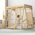 thumbnail image 2 of 8 in 1 Kids Indoor Playground Jungle Gym Playset, Montessori Large Wooden Climbing Toys Indoor Playhouse for Toddlers, Climber with Slide and Swing, Age 3-8, 2 of 8