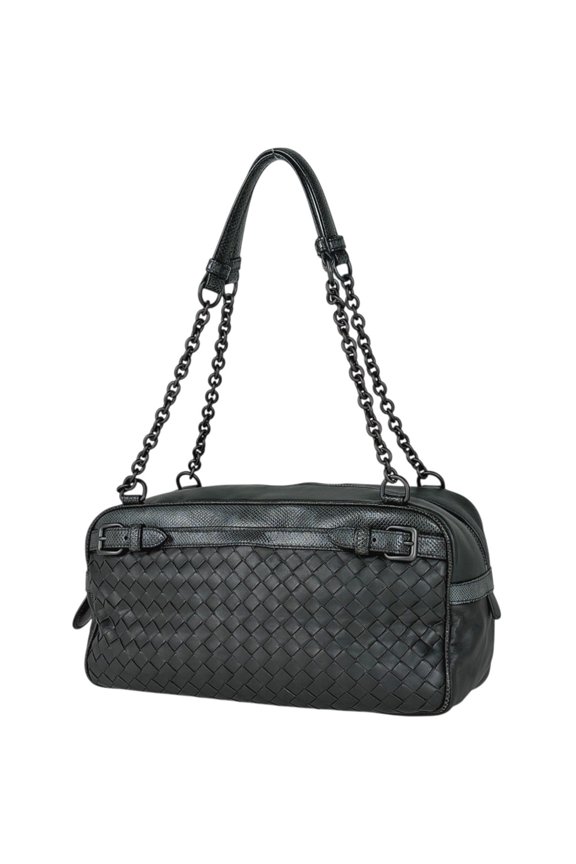 Pre-Owned Bottega Veneta Intrecciato Chain Tote Bag, Leather, Dark Green, Women's