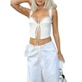 thumbnail image 5 of Douhoow Women Vest Lace Trim Tie Front Tank Tops Sleeveless V Neck Camisole, 5 of 9