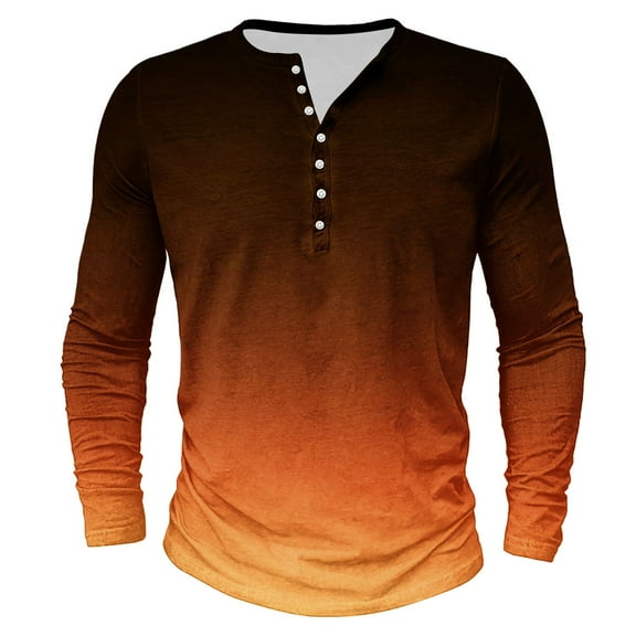 Dagegui Mens Gradient Color Shirts Fashion Long Sleeve Buttons T-Shirts V-Neck Henley Shirt Big and Tall Outdoor Active Tees Fall Casual Pullover Tops Orange,M
