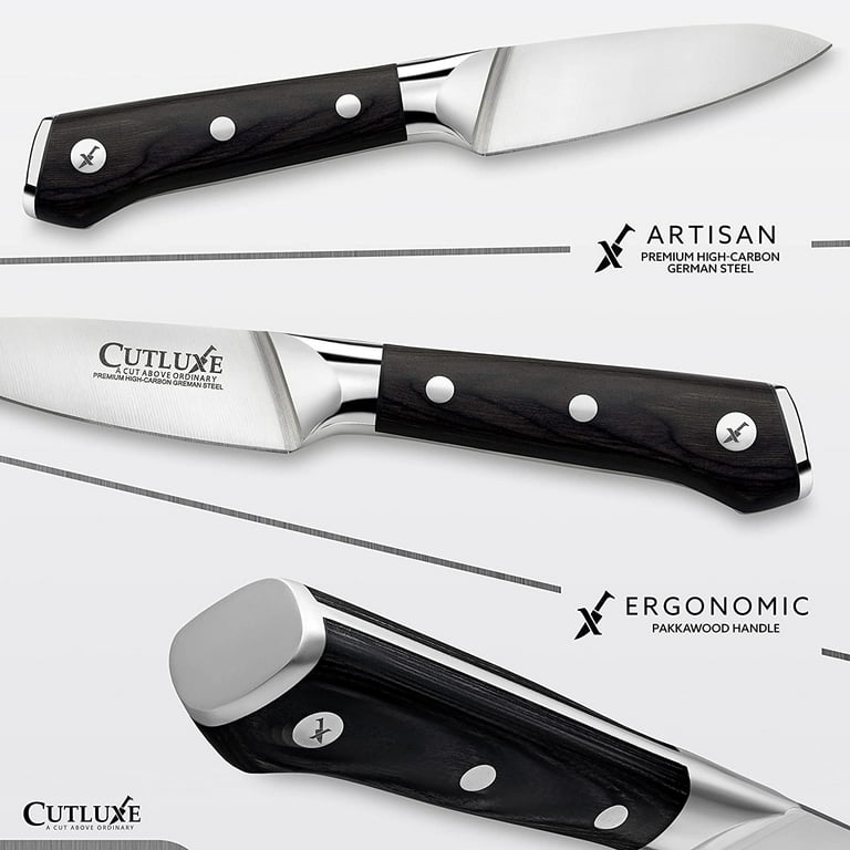 CUTLUXE Paring Knife – 3.5 Small Kitchen Knife, Peeling Knife with Razor  Sharp Blade – High Carbon German Steel – Artisan Series