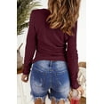 thumbnail image 3 of Women's Scoop Neck Button Closure Ribbed Long Sleeve Top, 3 of 12