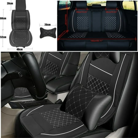 52''x19'' 11 in 1 5-Seats Luxury Sedan SUV PU Leather Car Seat Front+Rear Seat Cushion Covers Protector With 2 x Neck Cushion Pillows+2 x Back Pillows Four