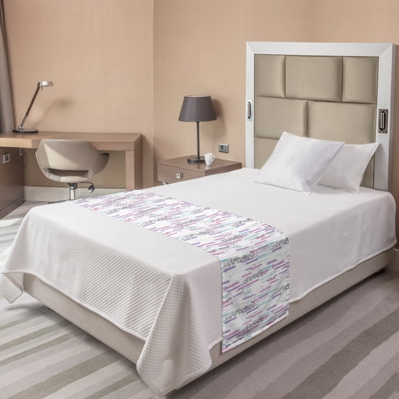 Aqua and Pink Bed Runner, Futuristic Streaks with Digital Spots or Dashes, Decorative Accent Bedding Scarf for Hotels Homes and Guestrooms, Twin, Aqua Lavender, by Ambesonne
