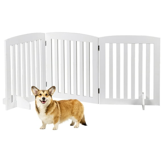HomGarden 3 Panels 24-inch Pet Puppy Gog Gate Foldable W/Support Leg for Doorways Stairs MDF White