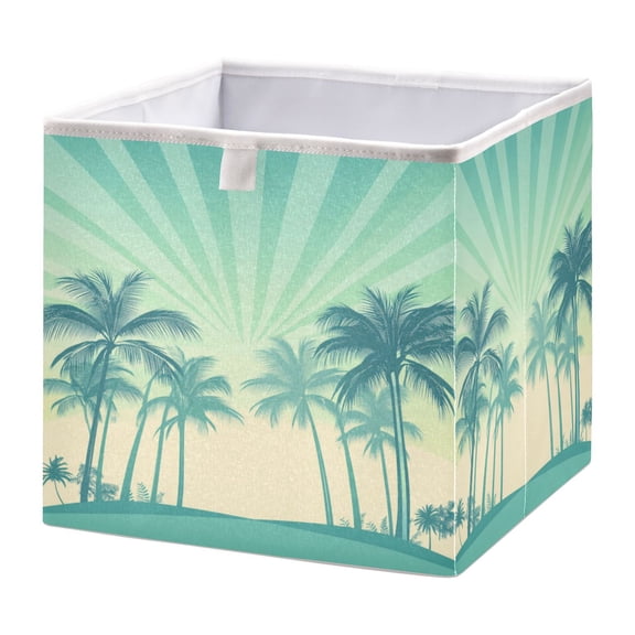 Open Home Storage Bins Durable Foldable Fabric Organizers for Clothes Toys Books 11.02x11.02x11.02 in Green Palm Trees