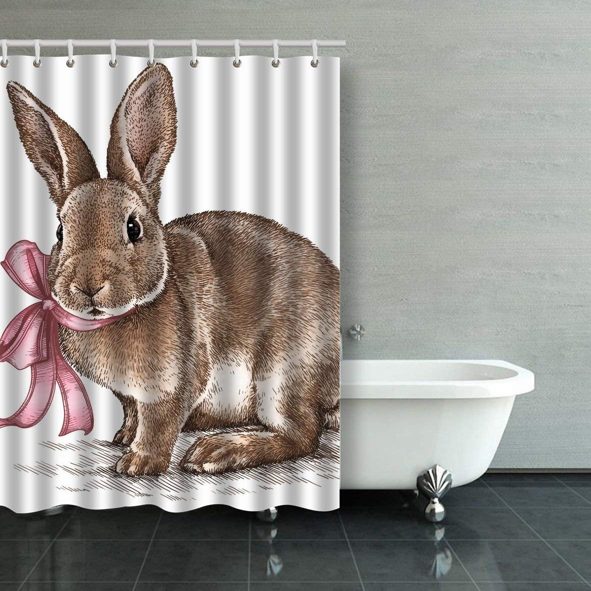 BPBOP Easter Rabbit Bunny Engrave Vintage Graphic Shower Curtain