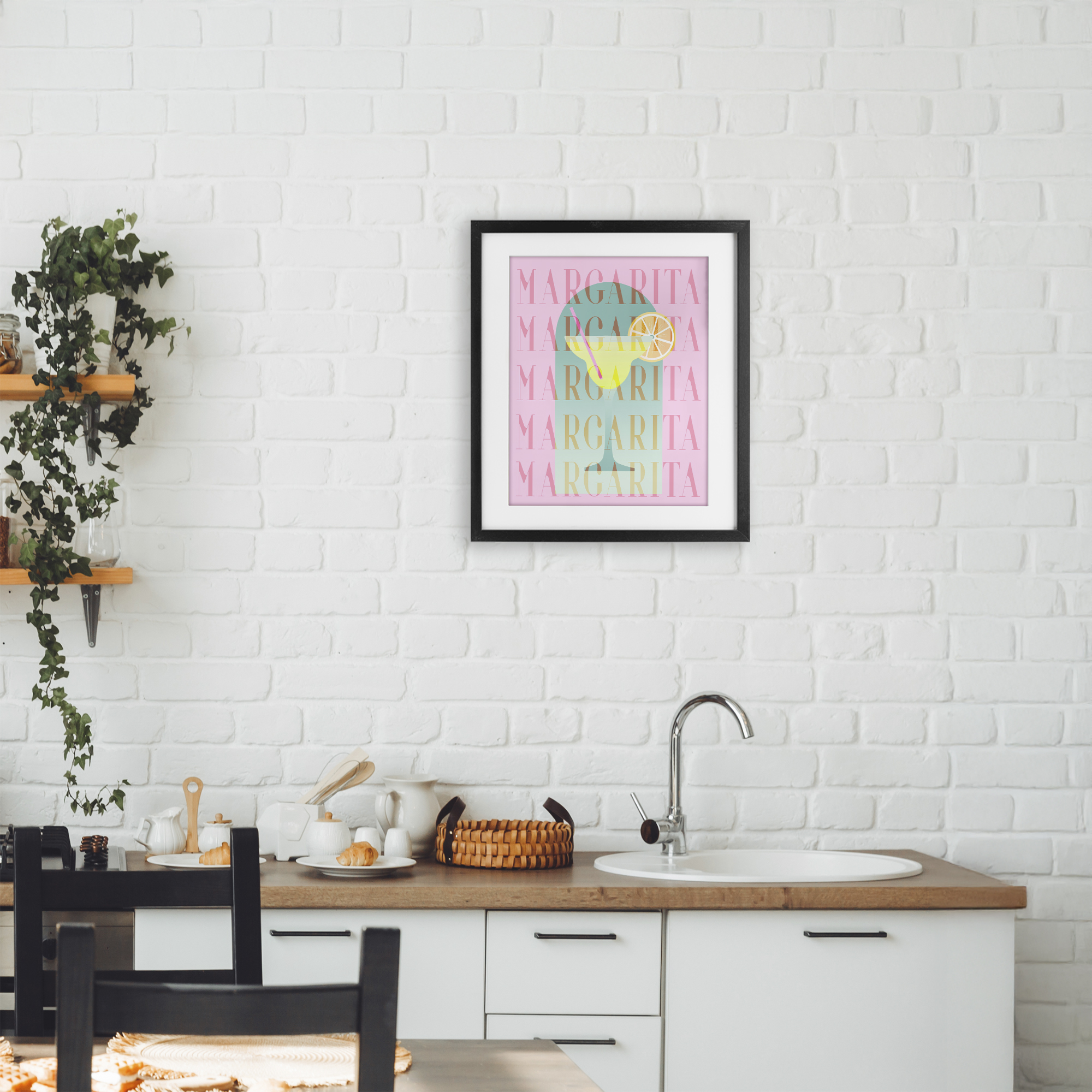 Retro Pastel Margarita Black Framed Print Under Glass, design by Lil' Rue