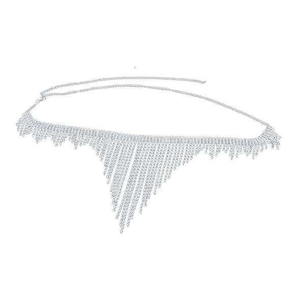 WZXFASHION Sexy And Exaggerated Body Chain Nightclub Super Sparkling Body Clothing Chain Full Of Diamond Tassels Intimates Silver One Size