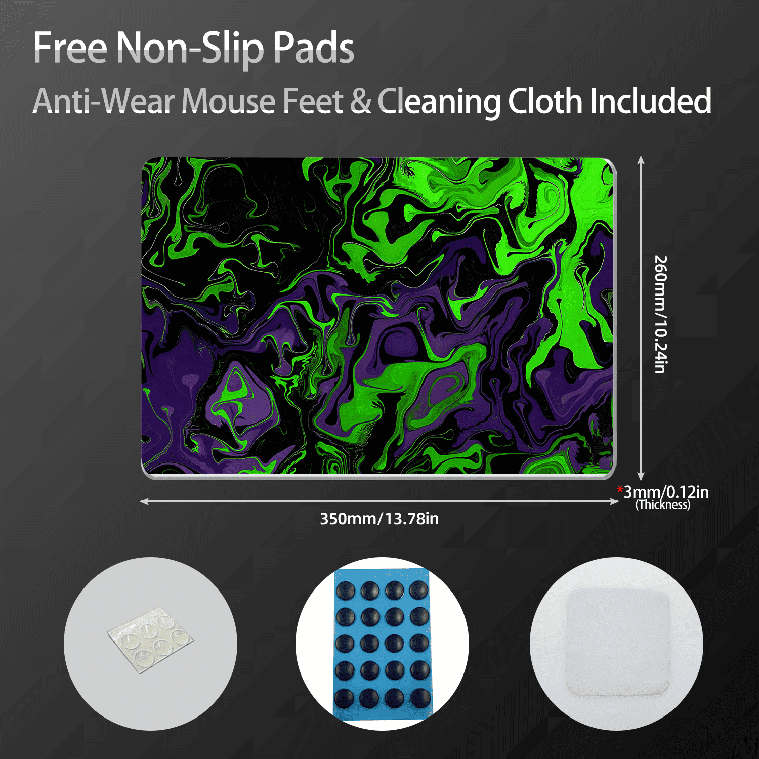 Devineresse Glass Mousepad for Gaming, Abstract Waves Hard Mouse Pad, Ultra-Smooth Surface for Enhanced Speed&Control, Durable&Easy to Clean, Includes Anti-Wear&Cleaning Accessories, 35cm*26cm
