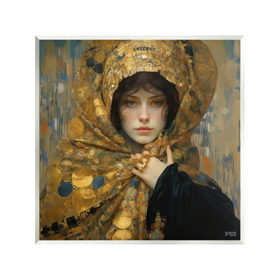 Stupell Industries Woman in Patterned Gold Abstract Painting Unframed Art Print Wall Art, 12 x 12