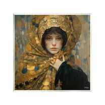 Stupell Industries Woman in Patterned Gold Abstract Painting Unframed Art Print Wall Art, 12 x 12