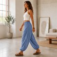 thumbnail image 7 of Womens Balloon Pants Wide Leg Barrel Pants Baggy Trousers Elastic Waist Casual Lounge Travel Pants with Pockets,L, 7 of 7