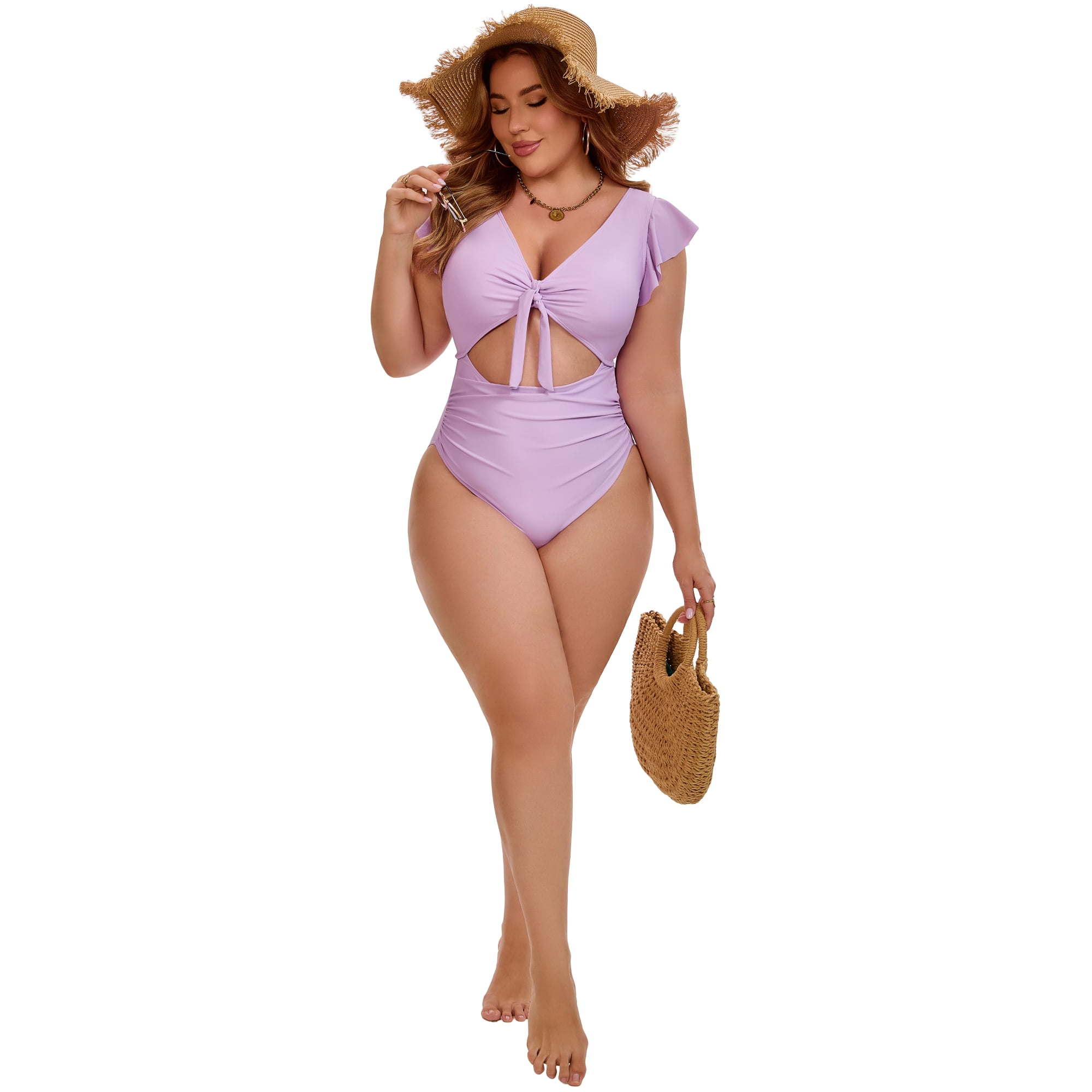 DARING DIVA Women's Plus 1 Piece Bikini Bathing Cut Out Suit L Purple