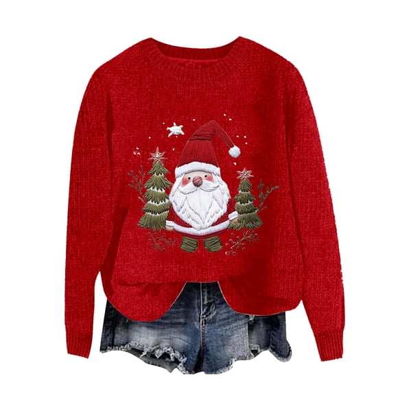 Zhanying Christmas Pullover Sweater Holiday Theme Red Holiday Sweater Cute and Cozy Holiday Sweater for Women