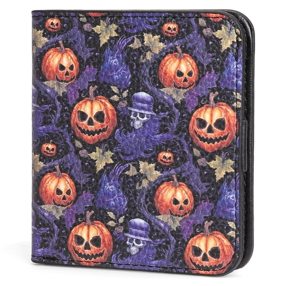 SENDEFN Pumpkin Pattern Small Rfid Women Wallet Bifold Zipper Coin Pocket Leather Compact Cash Credit Card Holder Travel Wallet for Female Ladies 1 ID Window 6 Card Slots