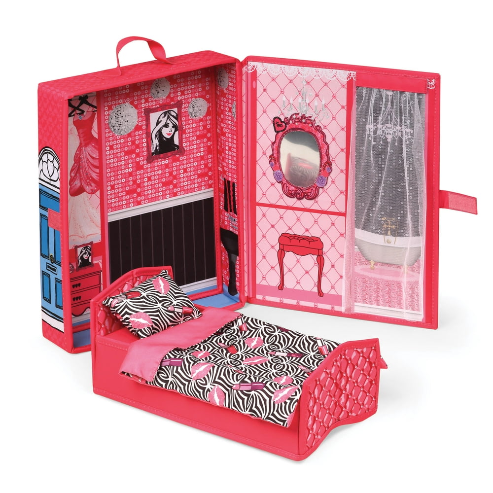 Badger Basket Home and Go Dollhouse Playset Travel & Storage Case with Bed/Bedding for 12inch