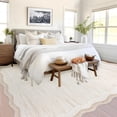 thumbnail image 3 of Scalloped Area Rug 5x7ft – Washable, Non-Slip Low Pile Modern Carpet for Living Room, Bedroom, Entryway – Soft, Neutral Color, Machine Washable Floor Mat – Light Cream, USA, 3 of 9