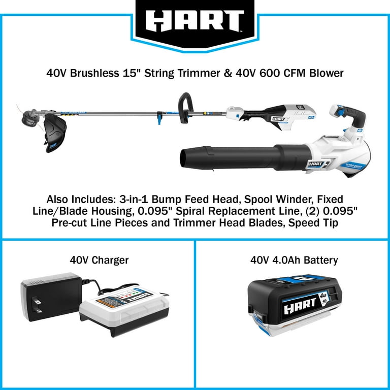 HART 40V Brushless 15 inch String Trimmer 600 CFM Blower Kit Walmart