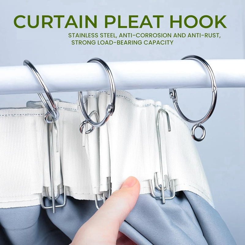 2X Curtain Pleat Tape, 10 Meters/11 Yards Pleater Tape for Curtains with 60 Pcs 4 Prongs Curtain Pleat Hooks for Drapes