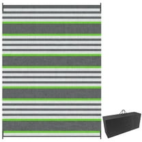 GVN Floor Rug,Indoor Door Mat,Reversible Outdoor Rug, 9'x 12' Waterproof Straw Floor Mat, Portable RV Camping Carpet, Green & Gray Stripes