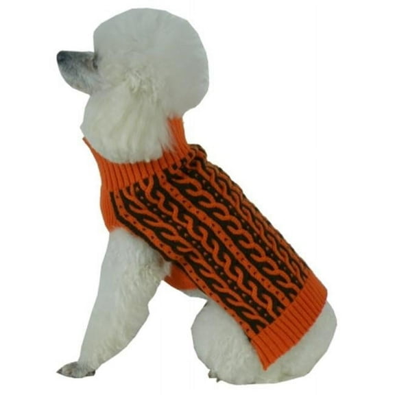Pet Life  Harmonious Dual Color Weaved Heavy Cable Knitted Dog Sweater- Medium - Orange Brown - Medium