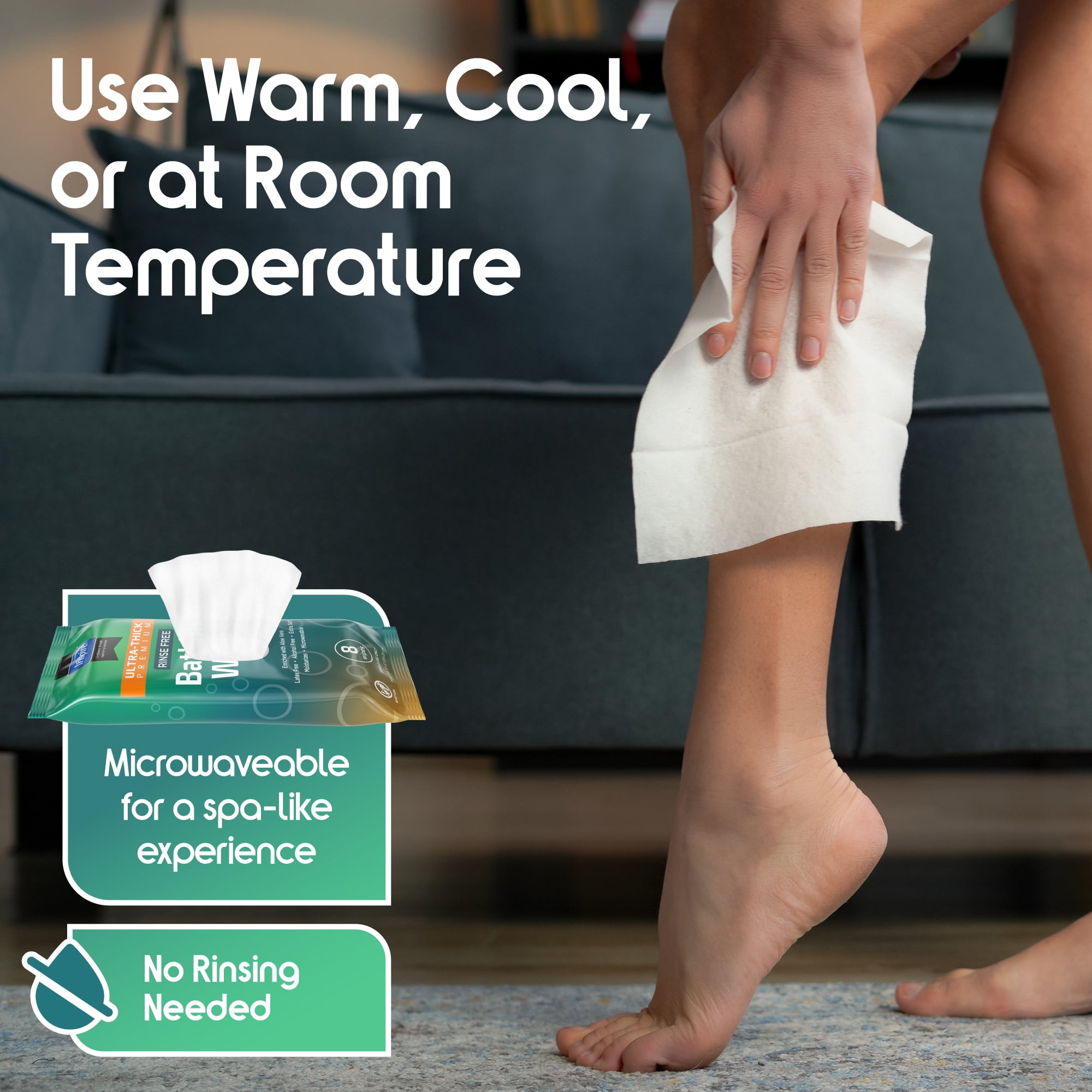 INSPIRE Ultra Thick Rinse Free Adults Bathing - Wet Wipes Thick Strong XL with Aloe,10 Pack