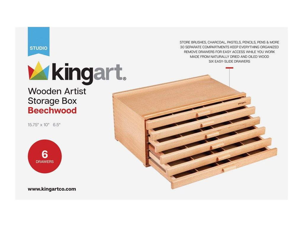 Kingart Studio Wooden Artist Storage Box, 6-Drawer, Designed Storage for Art Materials