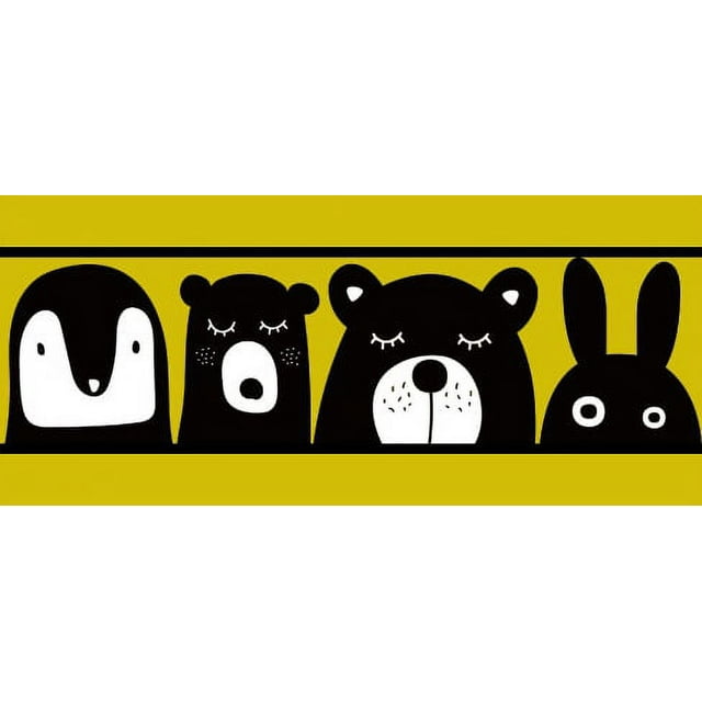 IBA Indianbeautifulart Yellow Penguin|Rabbit & Bear Face Cartoon Fabric Laces For Crafts Printed Velvet Trim Fabric Sewing Border Ribbon Trims 9 Yards 3 Inches