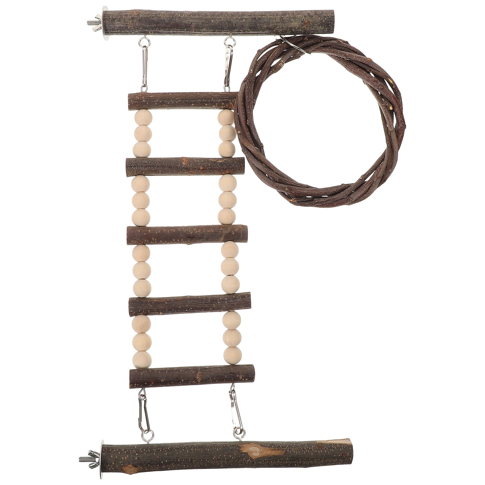 Tineasur Wooden Bird Training Ladder Brown Parrot Climbing Step Ladder Cage Accessory