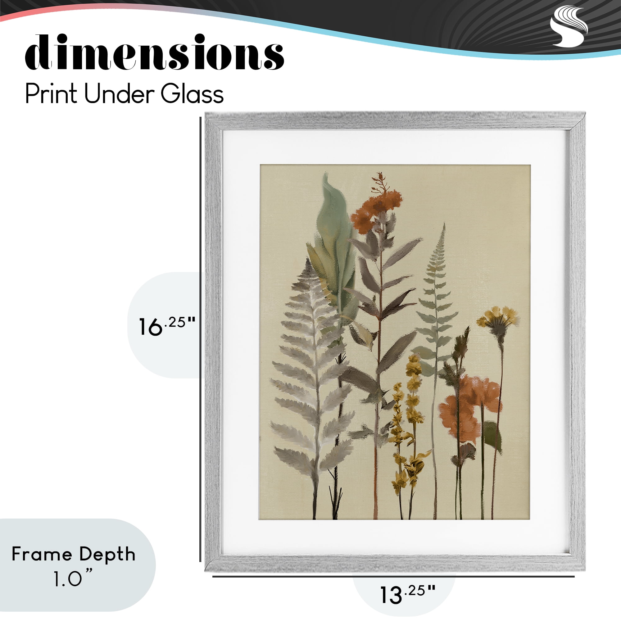 Stupell Industries Fall Botanicals and Ferns Gray Framed Print Under Glass, design by Elizabeth Medley