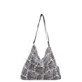thumbnail image 5 of Bolso de tela coreano, novedad de otoño 2025, bolso bandolera de lona de gran capacidad, de gran valor, con correa ancha a cuadros y un solo hombro., 5 of 5