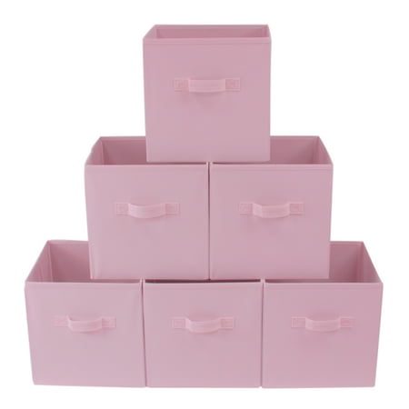 Mainstays Collapsible Cube Fabric Storage Bins (10.5" x 10.5"), Pink Puff, 6 Pack