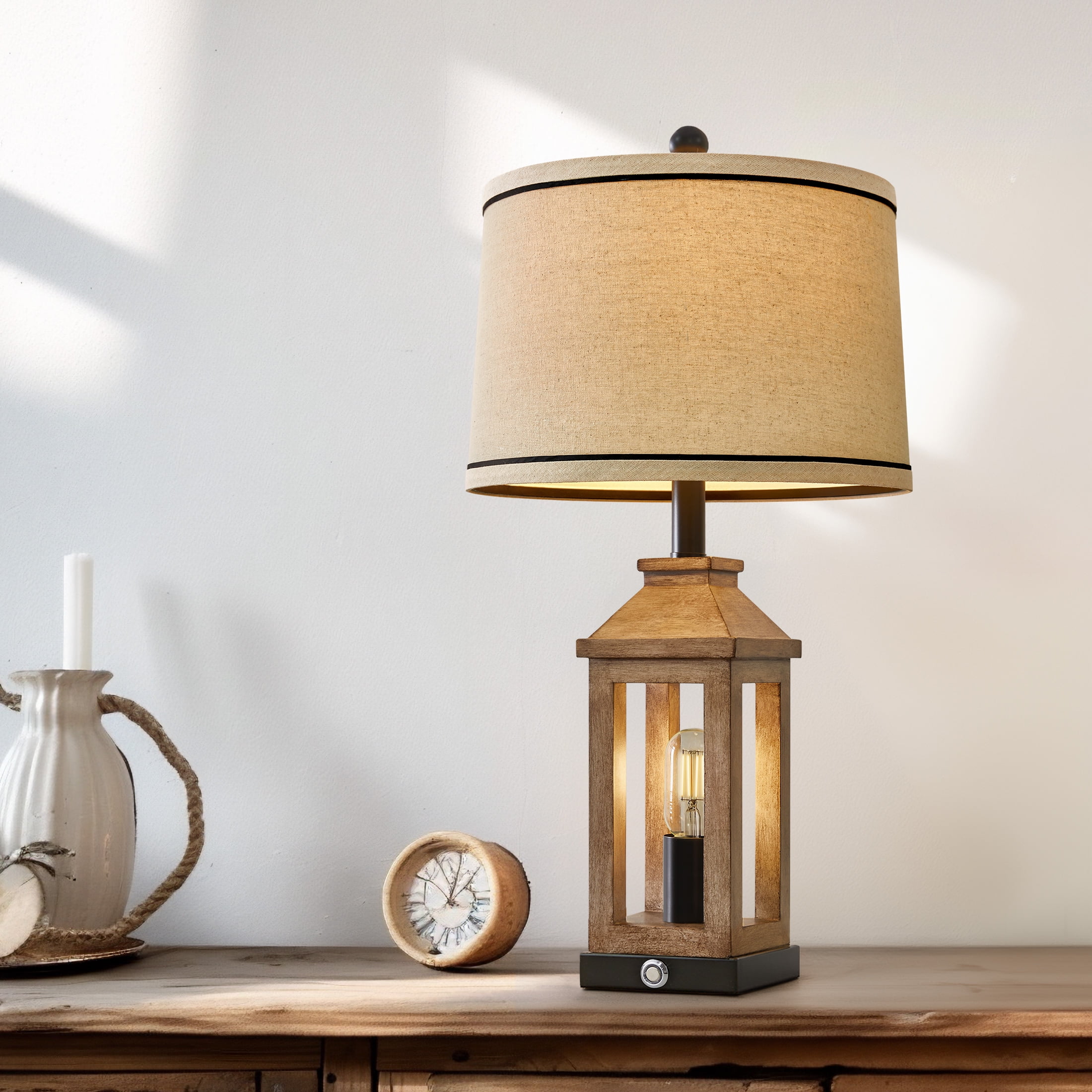 Oneach 3 Way Dimmable Table Lamp with USB A+C Ports for Bedroom Living Room 23.75" Vintage Farmhouse Nightstand Bedside Lamps Resin (2 Bulbs Included)
