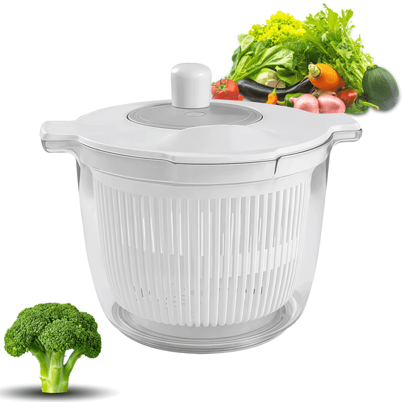 Salad Spinner 0.75 Gal, 2.9L Vegetable Drainer with Easy-Crank Handle, White Plastic Vegetary Dryer for Kitchen, BPA-Free