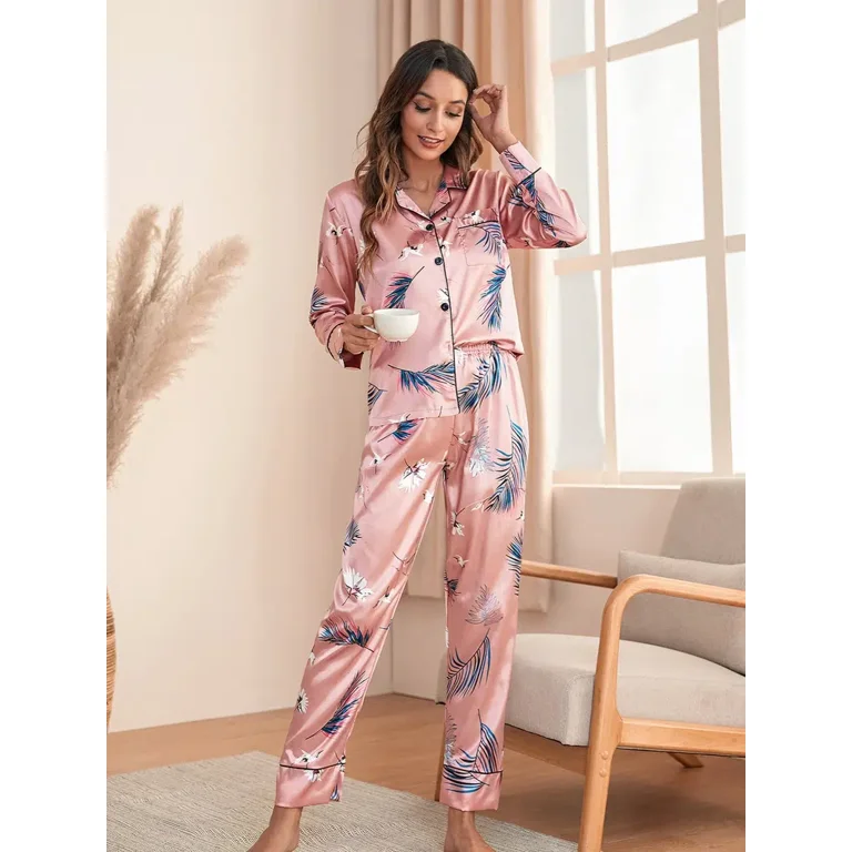 Tropical satin pajamas sale