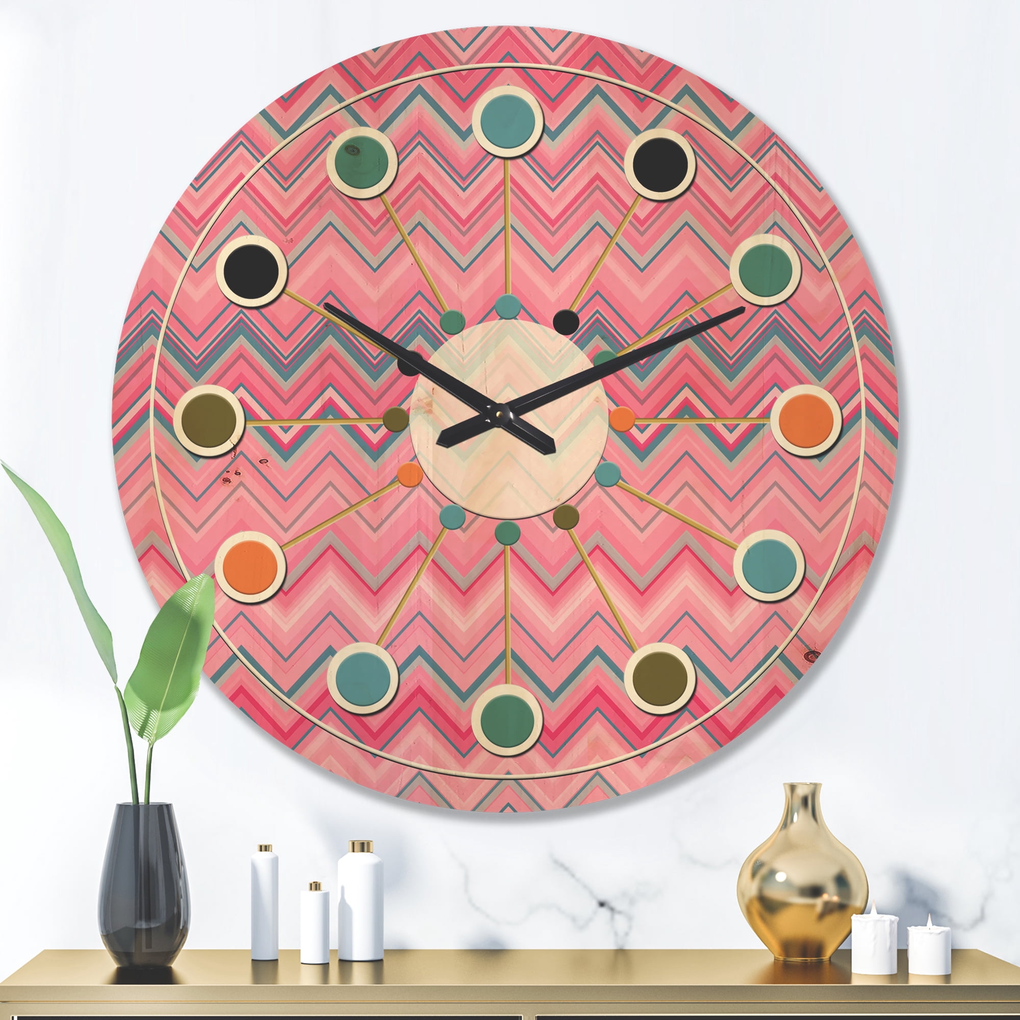 Designart 'Abstract Retro Geometric Pattern Design III' Mid-Century Modern Wood Wall Clock