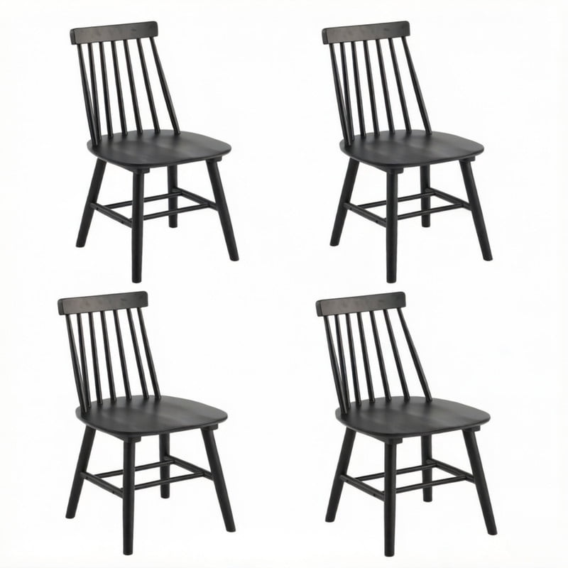 Solid Wood Dining Chairs Set of 4, Ergonomic Windsor Backrest Mid-Century Modern Armless Kitchen Side Chairs