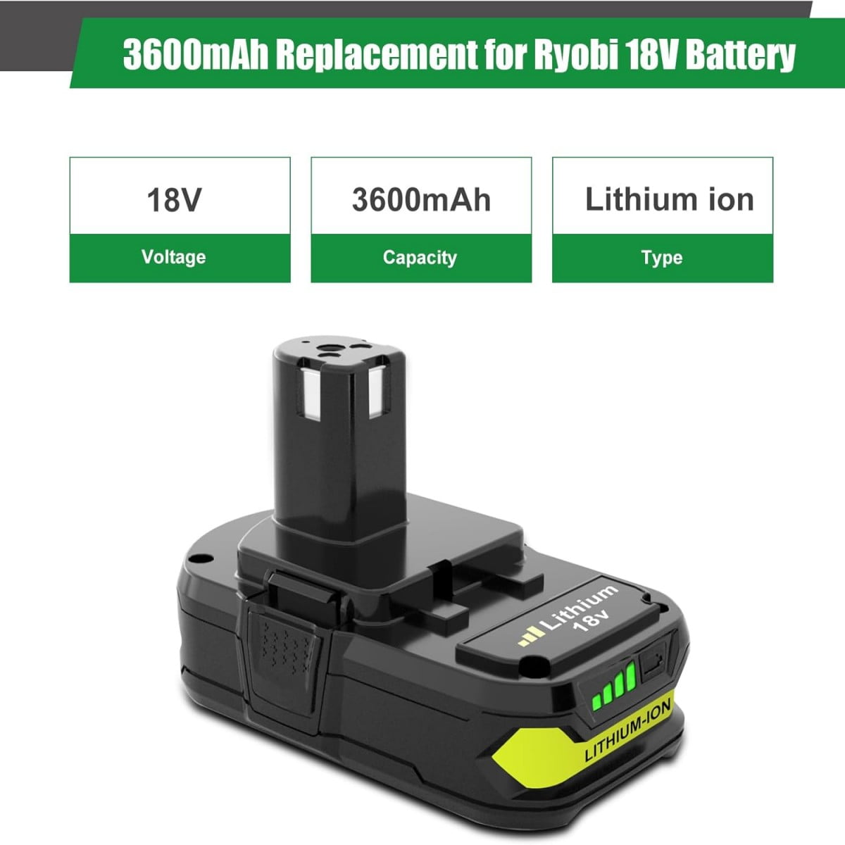 2Pack 3.6Ah 18V P102 Lithium-Ion Replacement for Ryobi 18v Battery  P103 P104 P105 P107 P108 P109 Compatible with Ryobi Batteries Cordless Power Tools